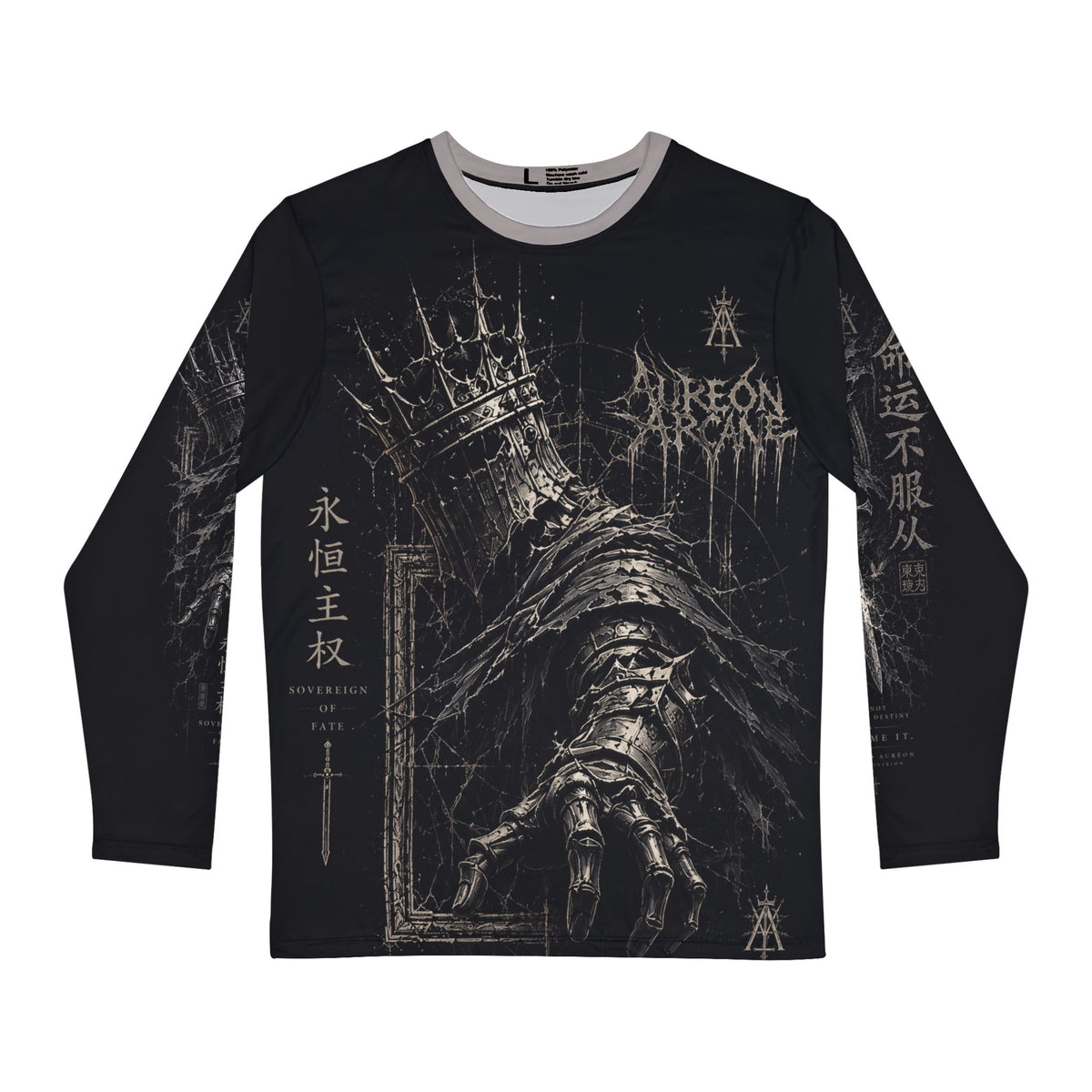 AURÉON ARCANE | SOVEREIGN — I BECOME IT. MEN'S AOP LONG SLEEVE TEE | AA-SOV-LS-008-BLK-D-701