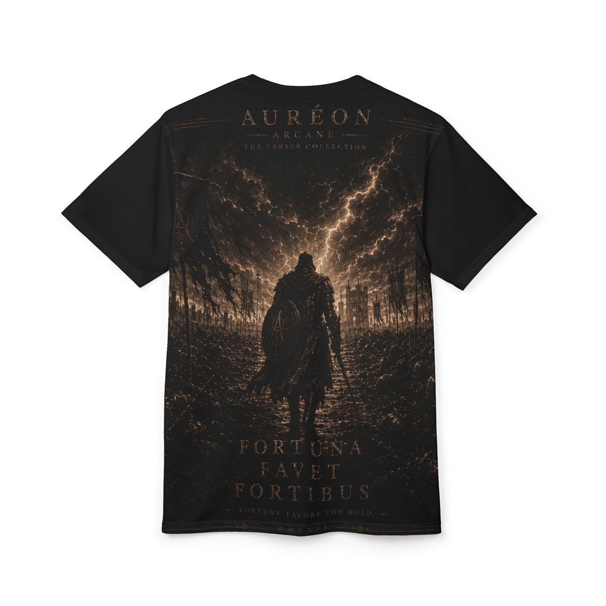 Auréon Arcane™ | Verses Division | Fortuna Favet Fortibus | Men's All-Over Print Tee | AA-VRS-FFF-OBR-MTS-701