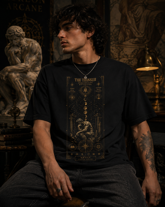 AURÉON ARCANE – The Thinker | Visions Division Loose Box-Fit Tee | AA-VD-MBT-008-THINKER-D-701