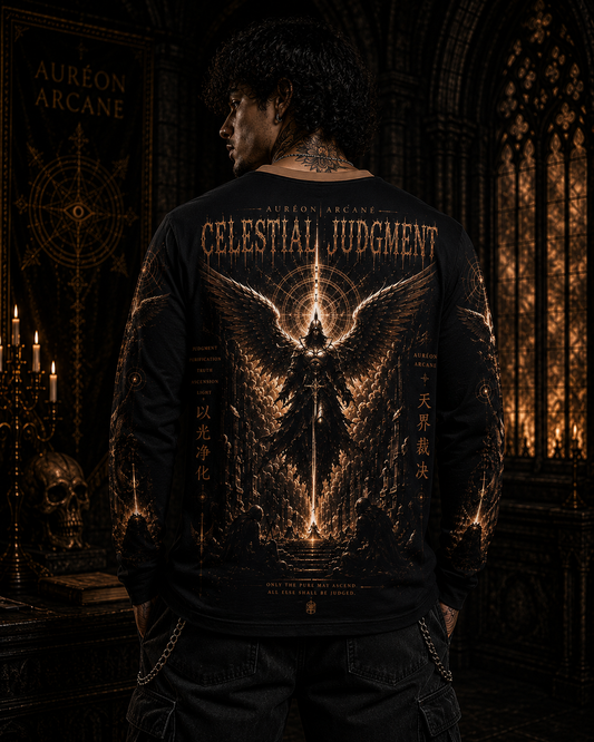 AURÉON ARCANE SOVEREIGN – CELESTIAL JUDGMENT AOP MEN'S LONG SLEEVE | AA-SOV-LS-CJ-M-D-701
