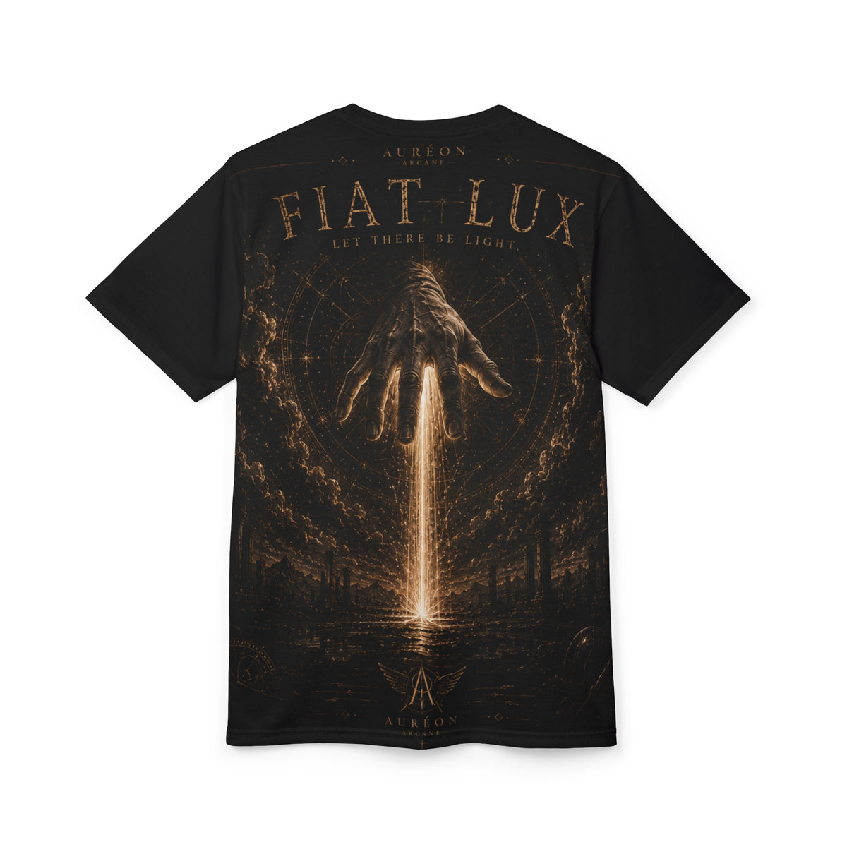 AURÉON ARCANE™ | VERSES COLLECTION | FIAT LUX – PREMIUM UNISEX GRAPHIC TEE | AA-VRS-FLX-OBR-UTS-701