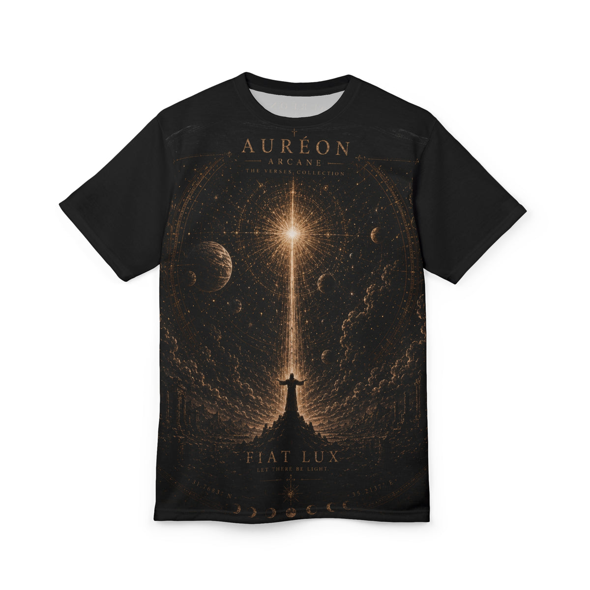 AURÉON ARCANE™ | VERSES COLLECTION | FIAT LUX – PREMIUM UNISEX GRAPHIC TEE | AA-VRS-FLX-OBR-UTS-701