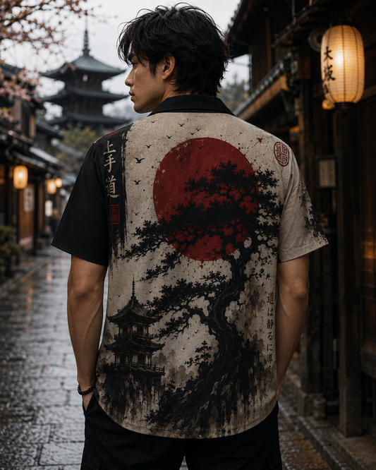 Kage no Michi | Casual Shirt | Crimson Horizon | HOA-ARC-KNM-D1