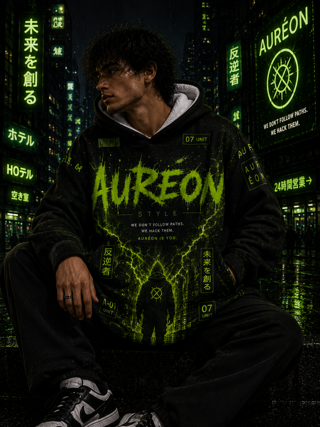 AUR-AS-NL-C1-SEP26-H3 | FLEECE LIGHT WEIGHT HOODIE | TOXIC GREEN | UNISEX