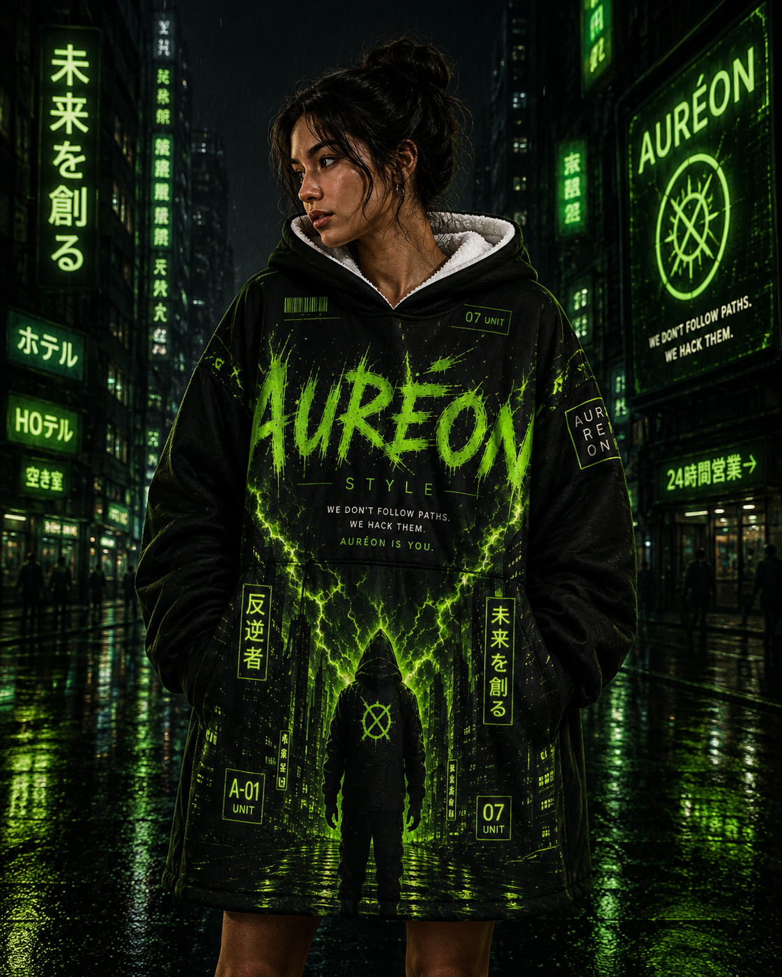 AUR-AS-NL-C1-SEP26-H3 | FLEECE LIGHT WEIGHT HOODIE | TOXIC GREEN | UNISEX