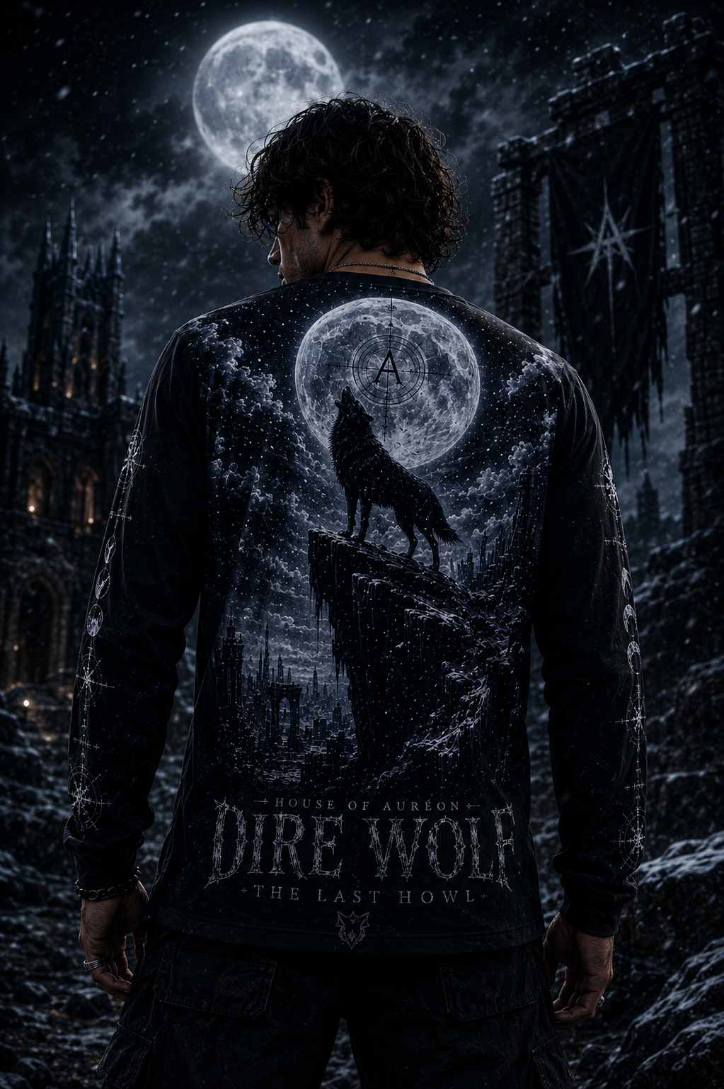AURÉON ARCANE — Dire Wolf: The Last Howl | Beast Division | Men's Long Sleeve Tee | AA-BD-DW-M-LT-AOP-D01