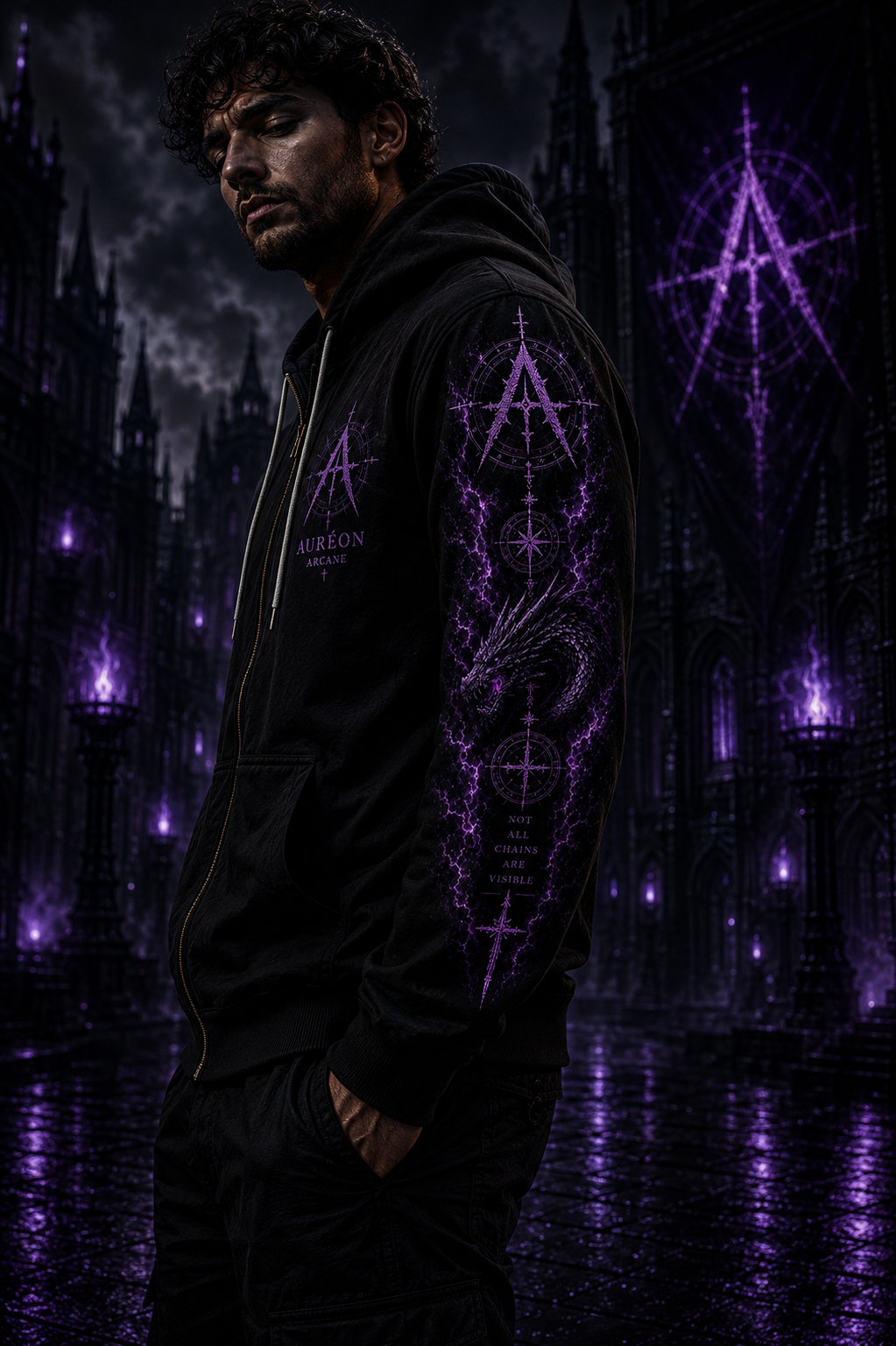 AURÉON ARCANE — BEAST — The Arcane Violet | Men's Full-Zip Hoodie | AA-BD-ZH-AV-M-701