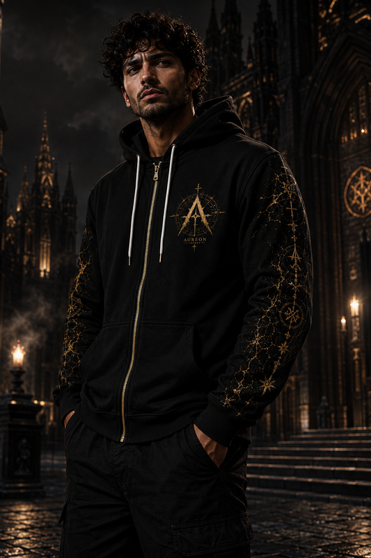 AURÉON ARCANE — BEAST — The Antique Gold | Men's Full-Zip Hoodie | AA-BD-ZH-AG-M-701