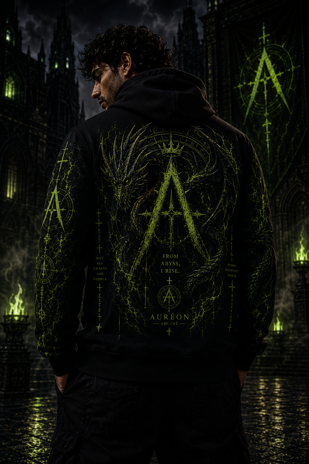 AURÉON ARCANE — BEAST — The Abyss Green | Men's Full-Zip Hoodie | AA-BD-ZH-AG-M-701
