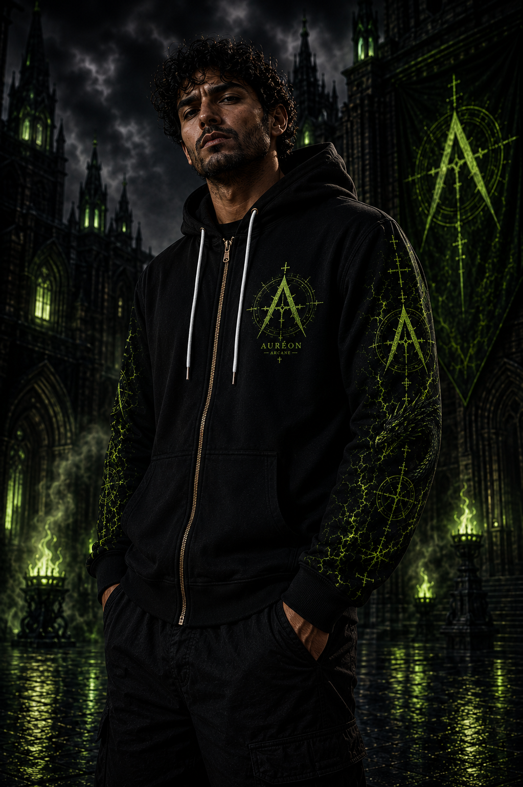 AURÉON ARCANE — BEAST — The Abyss Green | Men's Full-Zip Hoodie | AA-BD-ZH-AG-M-701