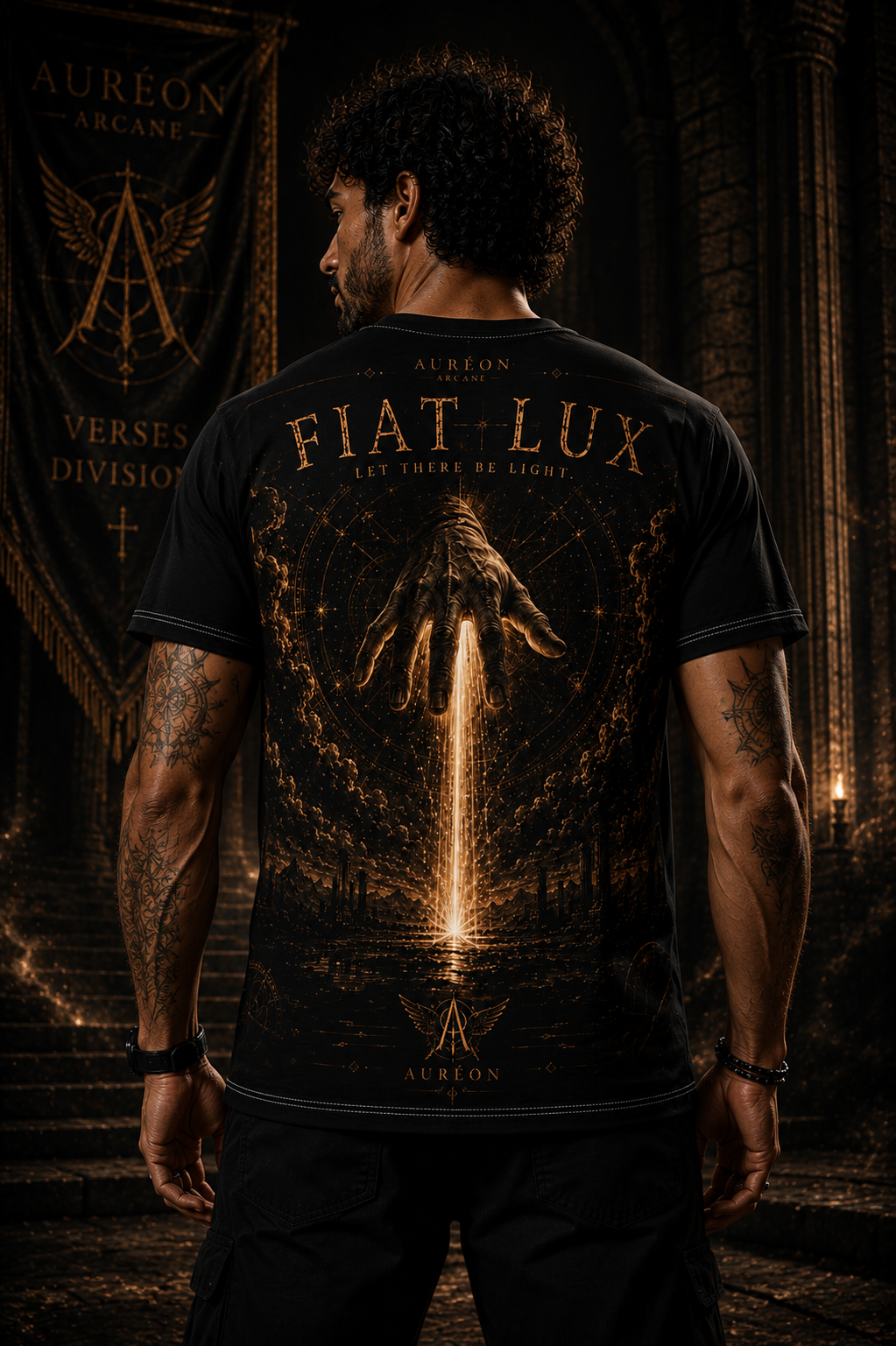 AURÉON ARCANE™ | VERSES COLLECTION | FIAT LUX – PREMIUM UNISEX GRAPHIC TEE | AA-VRS-FLX-OBR-UTS-701