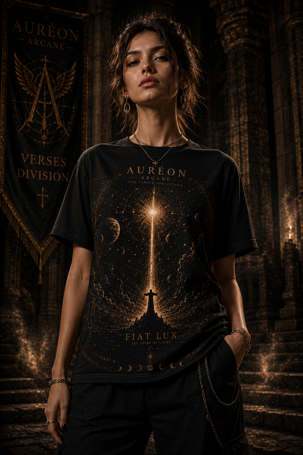 AURÉON ARCANE™ | VERSES COLLECTION | FIAT LUX – PREMIUM UNISEX GRAPHIC TEE | AA-VRS-FLX-OBR-UTS-701
