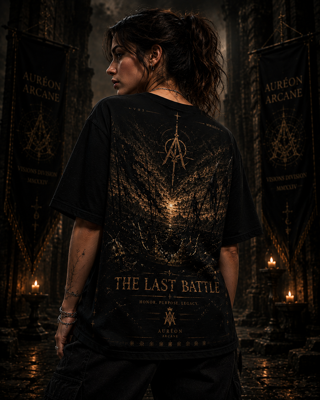 AURÉON ARCANE – VISIONS DIVISION | THE LAST BATTLE UNISEX OVERSIZED TEE | AA-VD-TLB-U-701-