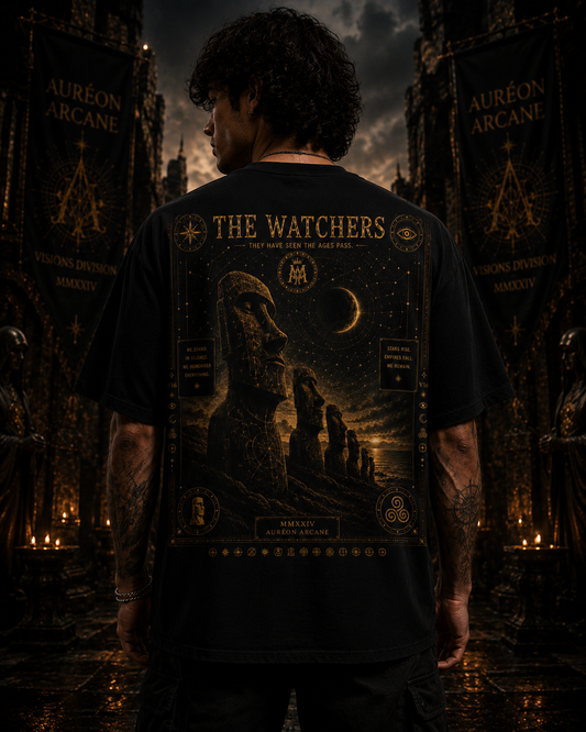AURÉON ARCANE – The Watchers | Visions Division | Box Fit Drop Shoulder Tee (Men's) | AA-VD-MDBS-WATCHERS-V16-BLK-M-701