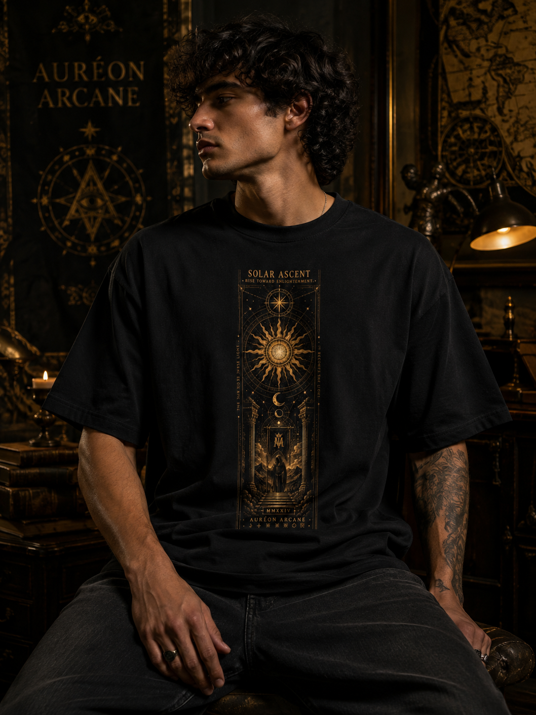 AURÉON ARCANE | VISIONS | SOLAR ASCENT | BOXED FIT TEE (MEN'S) | AA-VSN-017-SA-M-D-701
