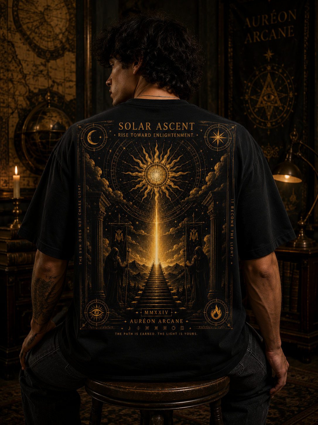AURÉON ARCANE | VISIONS | SOLAR ASCENT | BOXED FIT TEE (MEN'S) | AA-VSN-017-SA-M-D-701