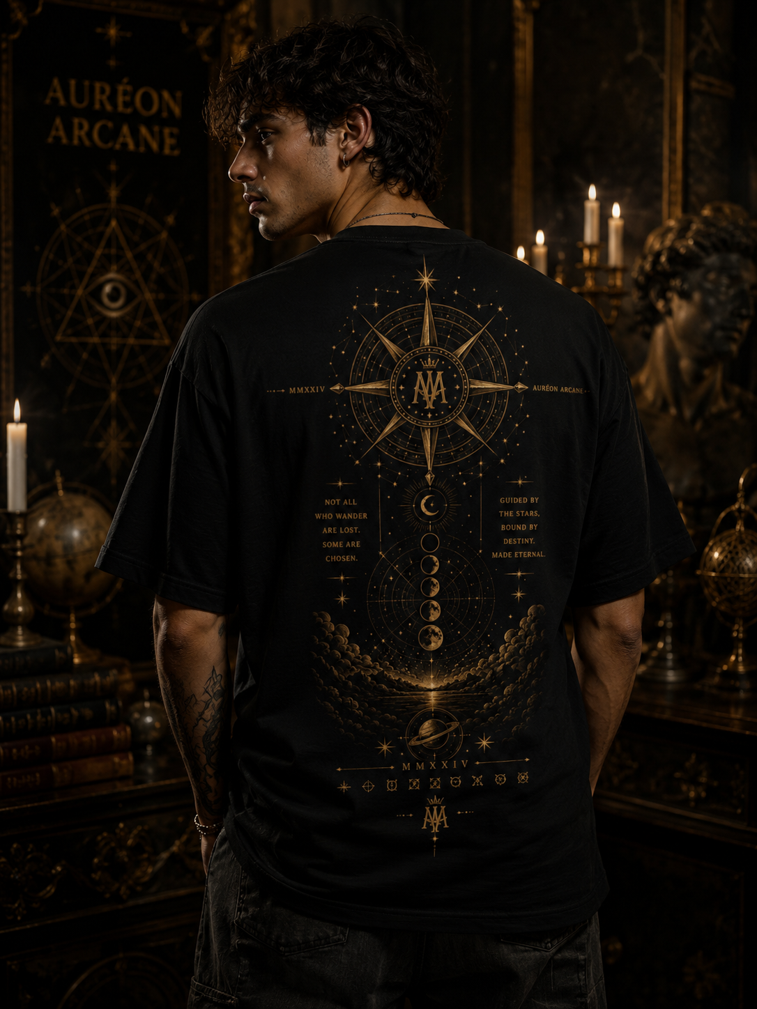 AURÉON ARCANE | VISIONS | CELESTIAL COMPASS OVERSIZED TEE | MEN'S | AA-VD-CCT-BLK-M-701