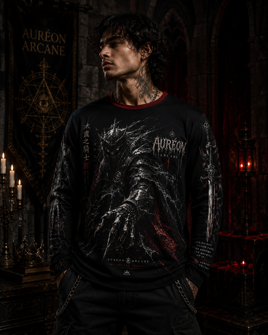 AURÉON ARCANE | SOVEREIGN – ETERNAL REIGN AOP MEN'S LONG SLEEVE SHIRT | AAS-SOV-LS-002-ETERNALREIGN-M-D-701