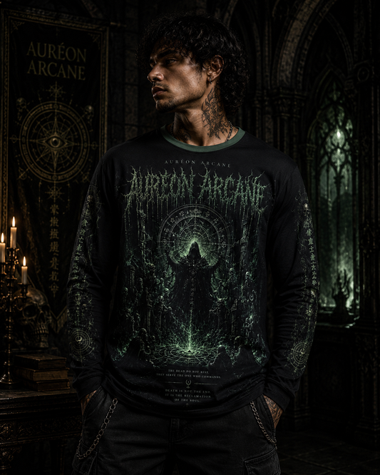 AURÉON ARCANE | SOVEREIGN – DEATH COVENANT AOP MEN'S LONG SLEEVE SHIRT | AAS-SOV-LS-003-DEATHCOVENANT-M-D-701