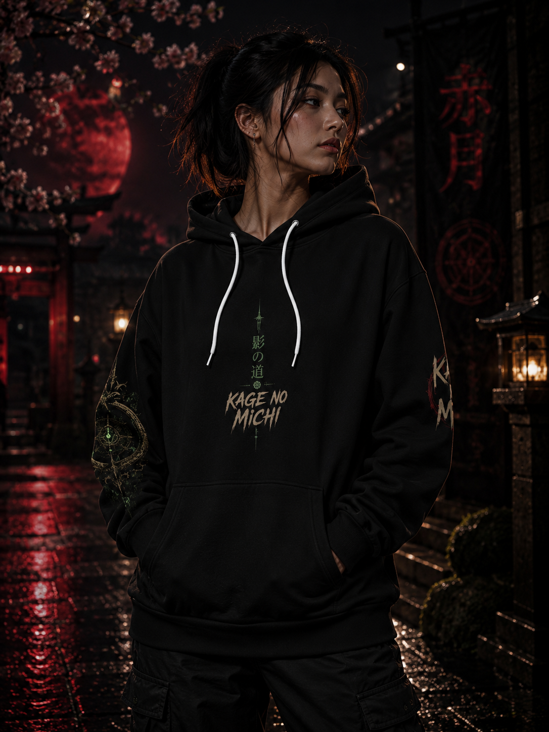 Kage no Michi | Unisex Hoodie | Crimson Moon |  HOA-ARC-KNM-D1
