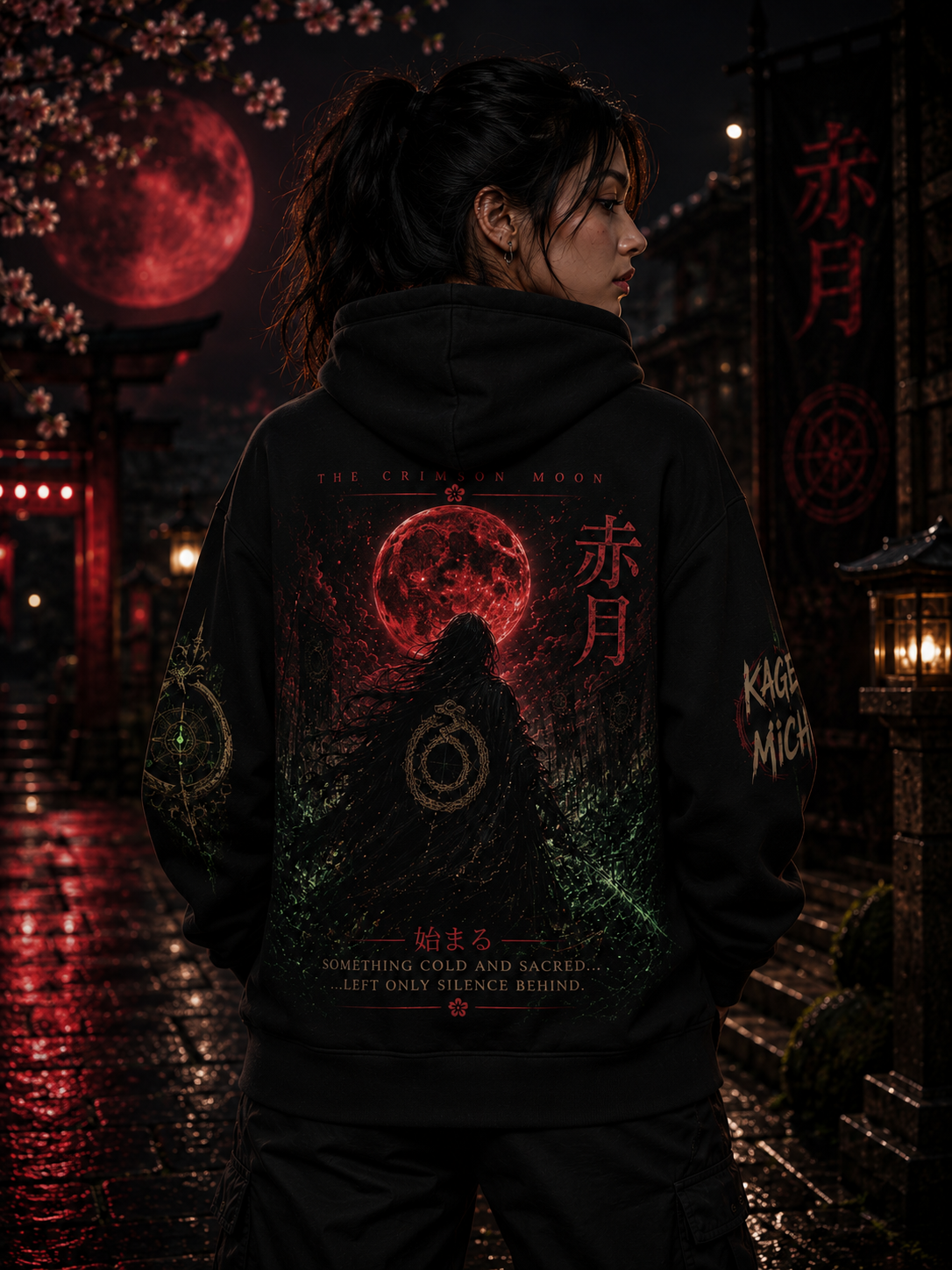 Kage no Michi | Unisex Hoodie | Crimson Moon |  HOA-ARC-KNM-D1