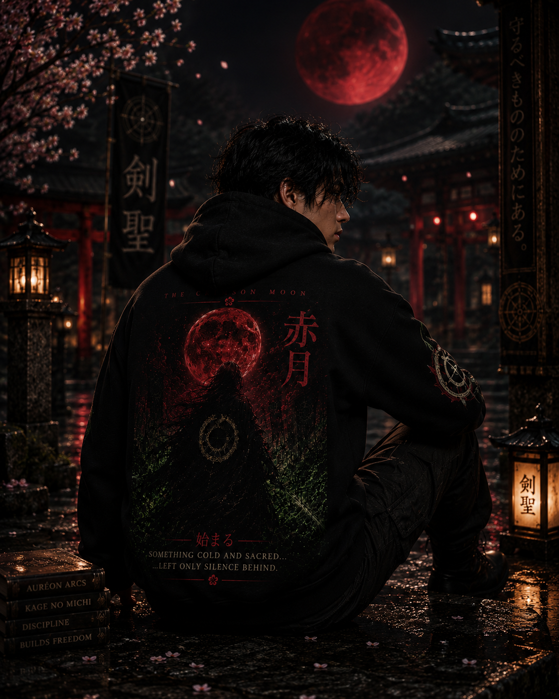 Kage no Michi | Unisex Hoodie | Crimson Moon |  HOA-ARC-KNM-D1